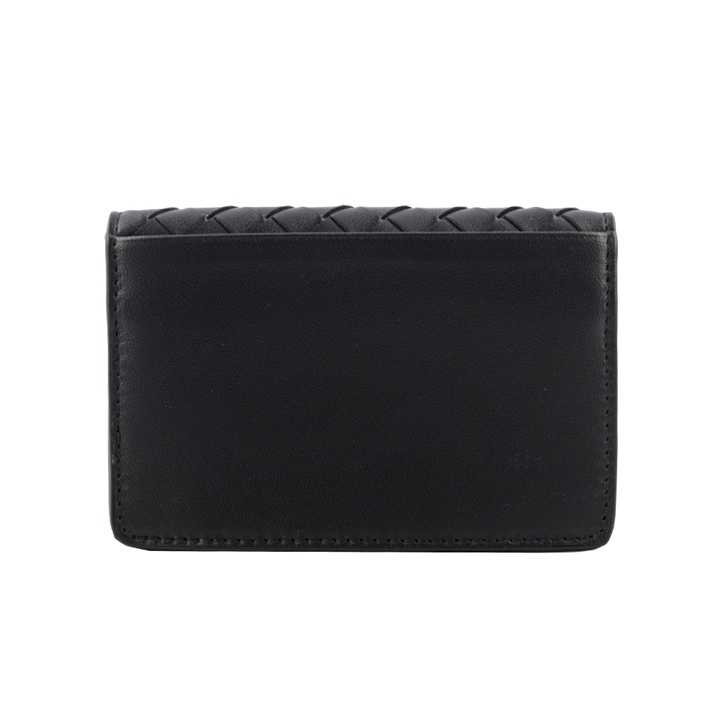 BOTTEGA VENETA 小羊皮編織釦式卡片夾(厚款)/黑色, , large