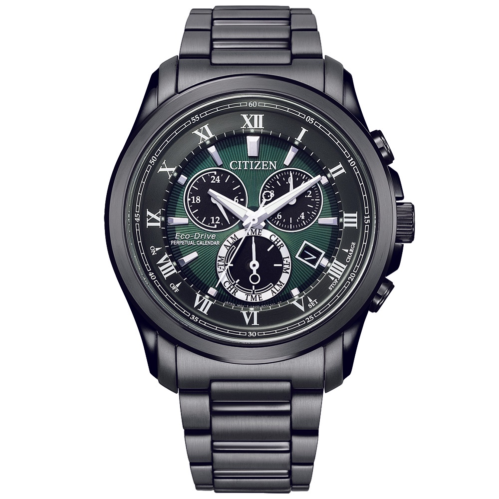 CITIZEN 星辰 亞洲限定 聖誕節推薦款光動能萬年曆手錶-墨綠 BL5547-89X, , large