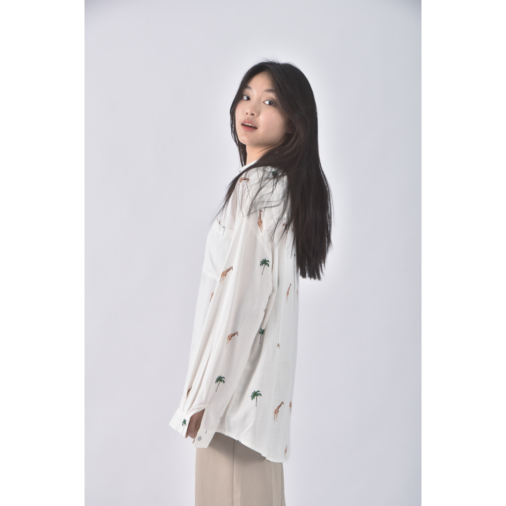 (XL) j deluxe亞麻圖案白色長袖上衣二手衣, , large