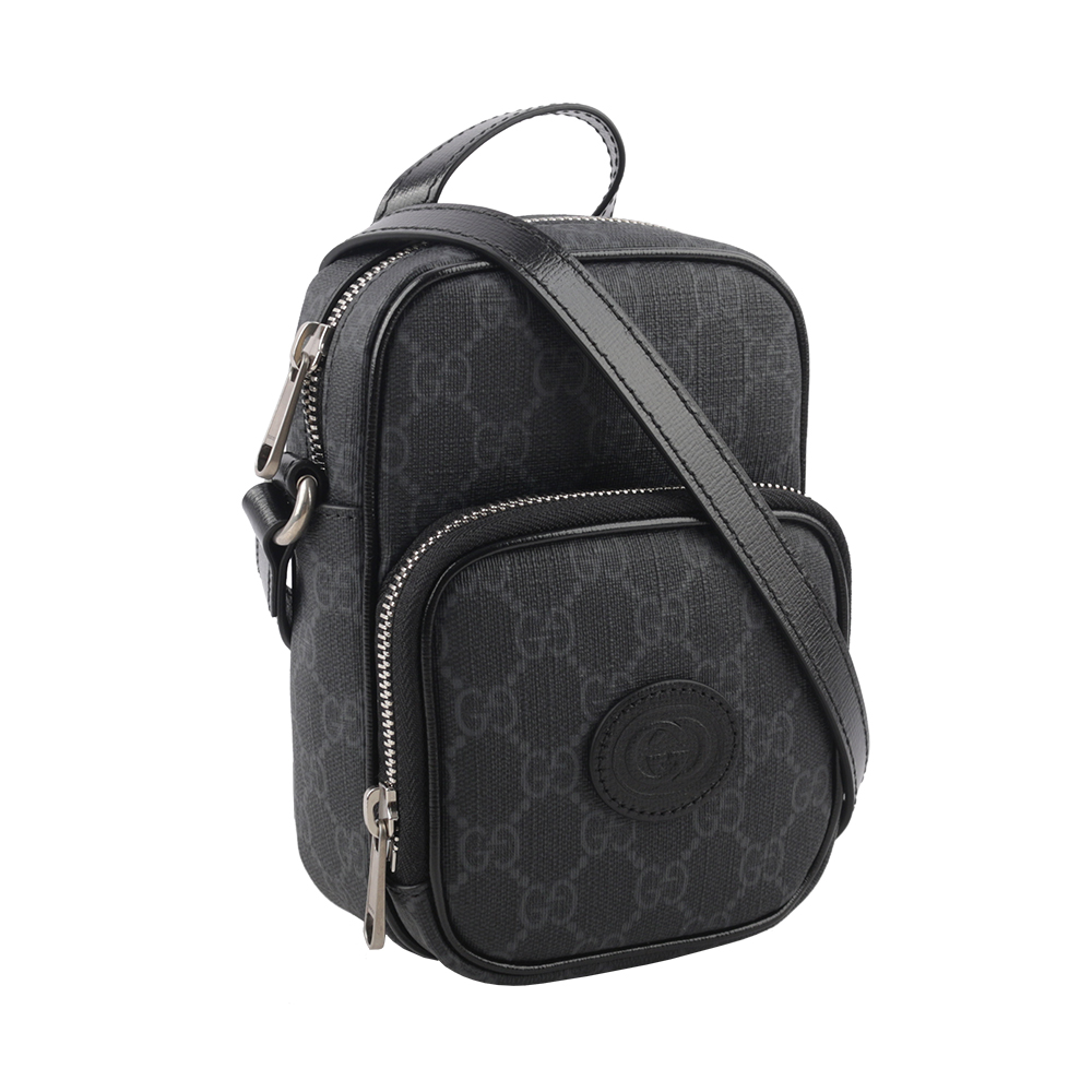 GUCCI Interlocking G 標誌迷你拉鍊二用包/黑灰色, , large