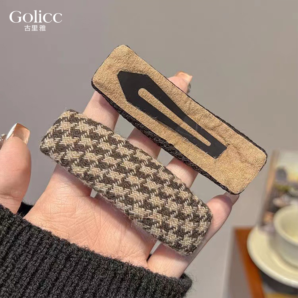 【Gulicc】古莉可 髮夾 美拉德千鳥 氣質復古側邊夾, , large