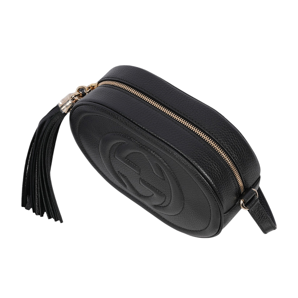 GUCCI SOHO 系列流蘇橢圓造型拉鍊斜背包/黑色, , large