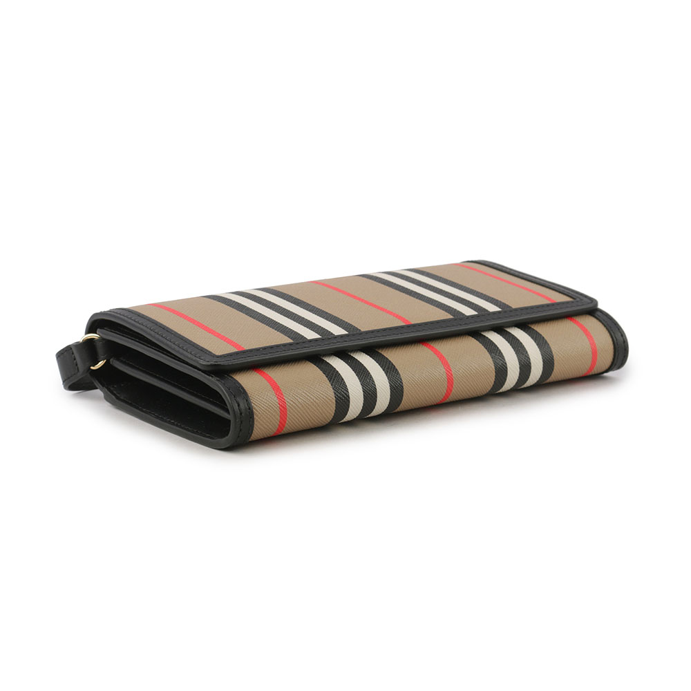 BURBERRY Hannah Icon Stripe 經典條紋皮夾式斜背包/米色/黑色, , large