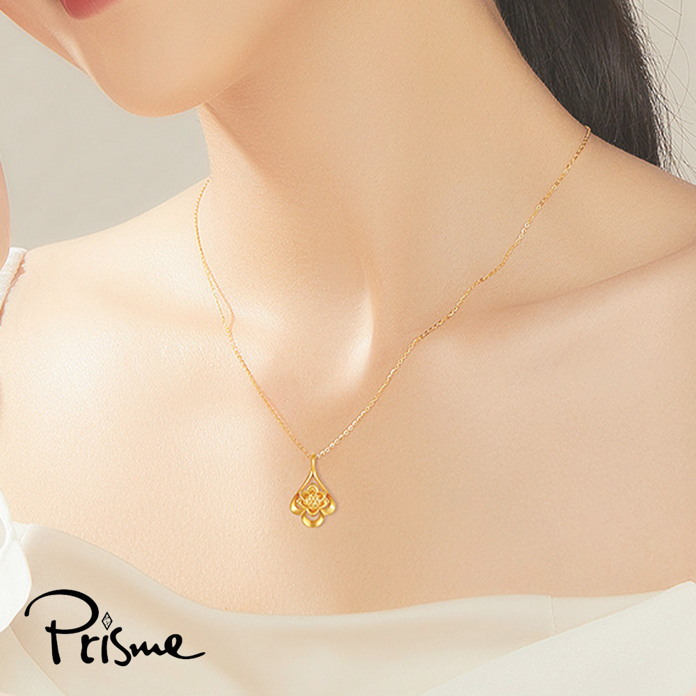 【Prisme Gold】黃金項鍊 水滴蓮花 鍊墜項鍊 (金重：約0.08錢±0.03), , large