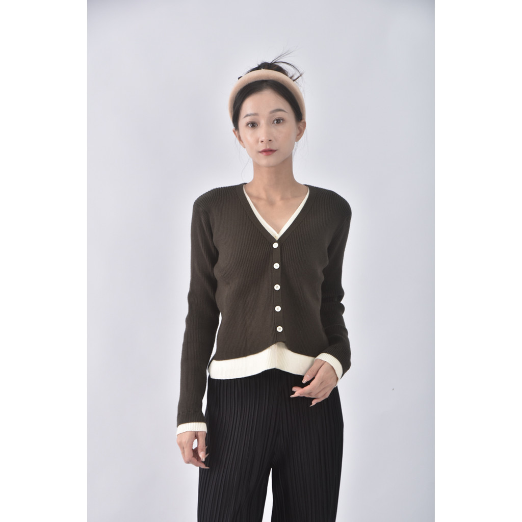 (S) style pink韓牌假兩件綠色長袖上衣二手衣