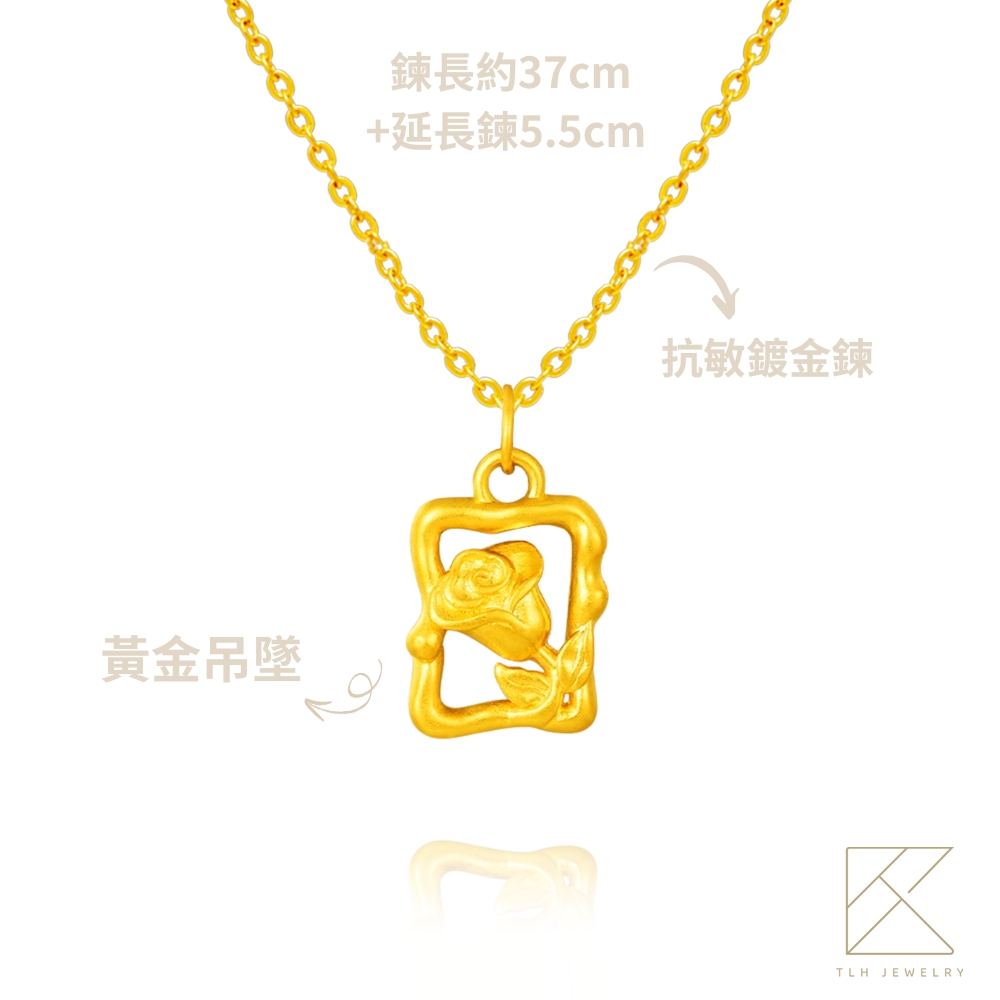 【TLH】黃金墜項鍊 純金999 玫瑰之約 約重0.08錢±0.01, , large
