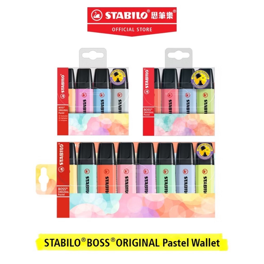 【德國天鵝STABILO】BOSS ORIGINAL Pastel 波士馬卡龍色經典螢光筆 4色-ST70/4-2, , large