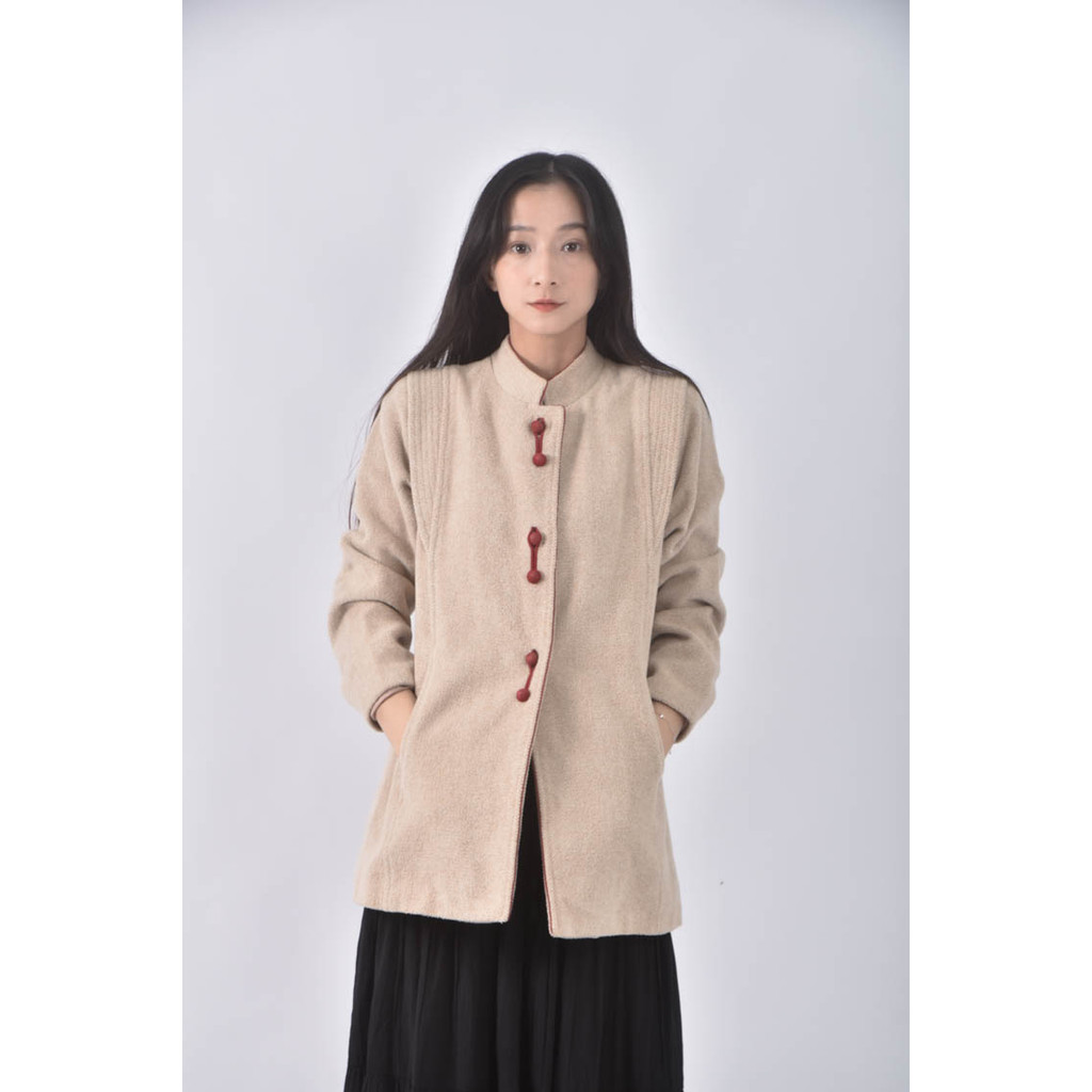(S) tung mer排扣杏色外套二手衣, , large