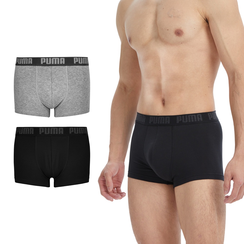 PUMA 平口內褲 1件組 彪馬 跳豹 男內褲 平角內褲 修身 防捲邊 貼合 耐穿 柔軟 棉質 排汗 透氣 抗菌 黑 灰, , large