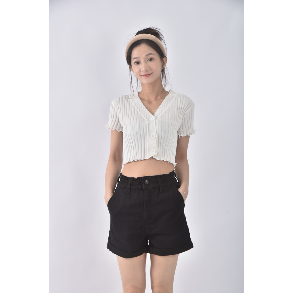 (F) net高腰質感素面黑色短褲二手衣
