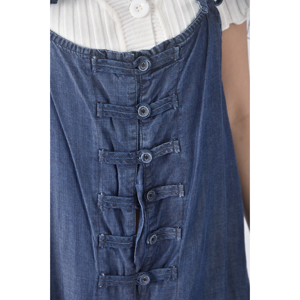 (F) 高腰無袖藍色連身裝二手衣, , large