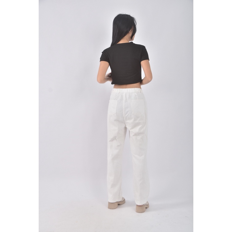 (M) 【依庭私服】air space lady高腰丹寧牛仔質感白色長褲二手衣, , large