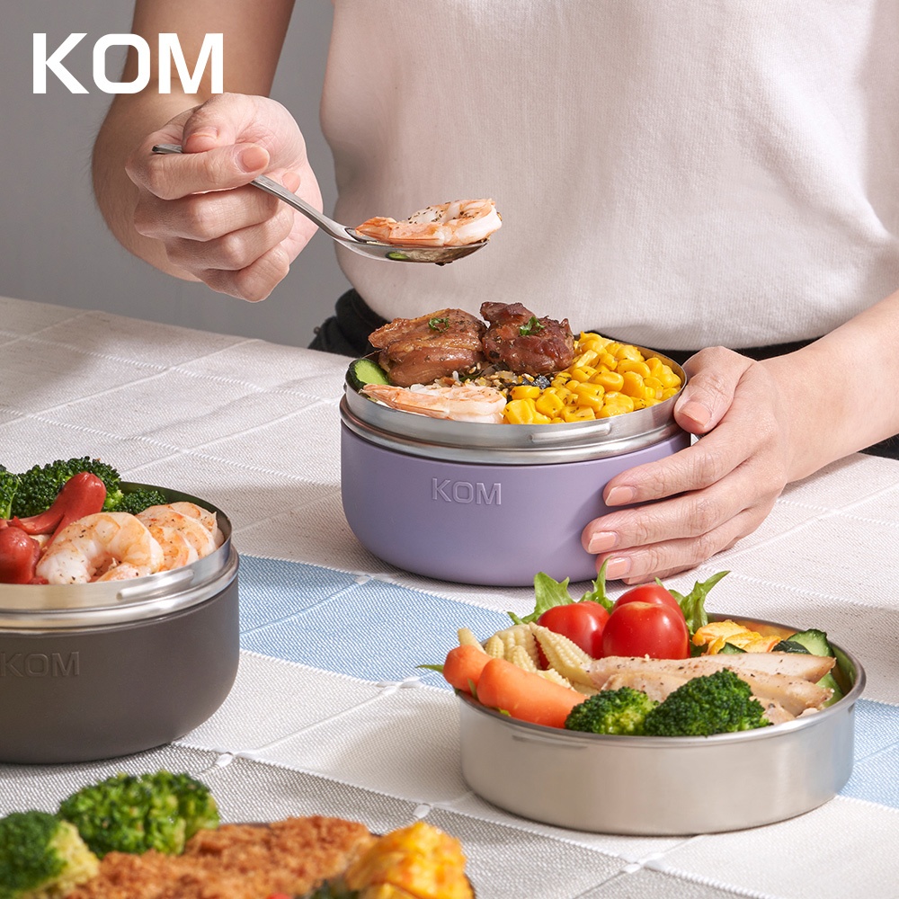 【KOM】一器盒成 可微波矽膠304不鏽鋼便當盒, 粉色, large