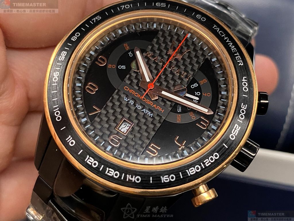 [星晴錶業]MASERATI手錶,46mm,R8873610002黑玫瑰金色錶面黑錶殼深黑色精鋼錶帶款, , large