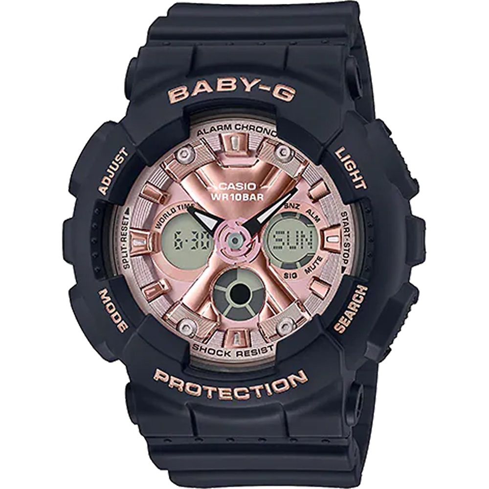 CASIO 卡西歐 BABY-G 人氣休閒手錶-黑X粉紅 BA-130-1A4, , large