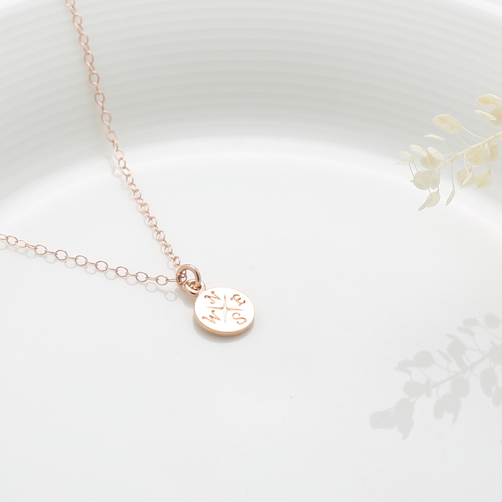 【Angel & Me】Good Luck Compass s925 sterling silver 18k Rose Gold plated necklace, , large