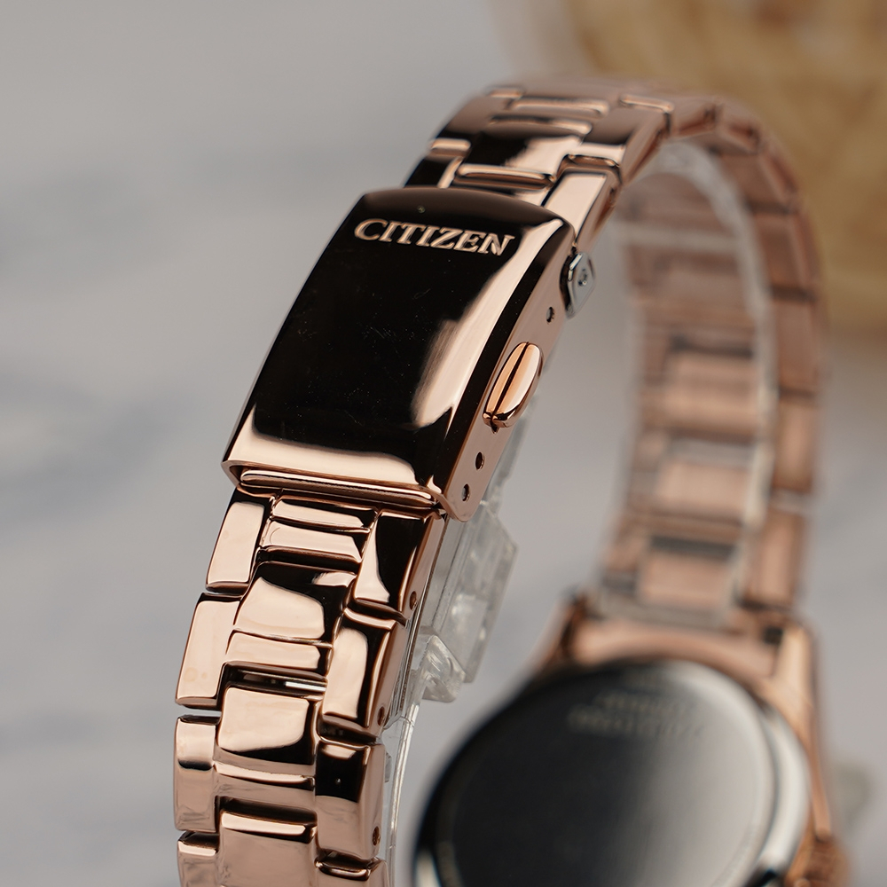 CITIZEN 星辰 光動能水晶奢華女錶-粉橘x玫瑰金 FE1252-82X, , large