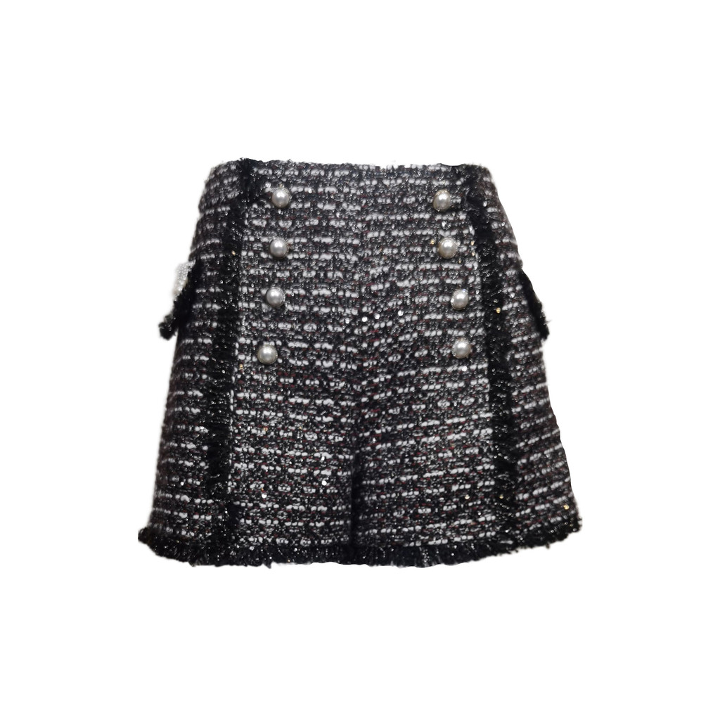 EVA灰黑呢料雙排釦短褲, , large