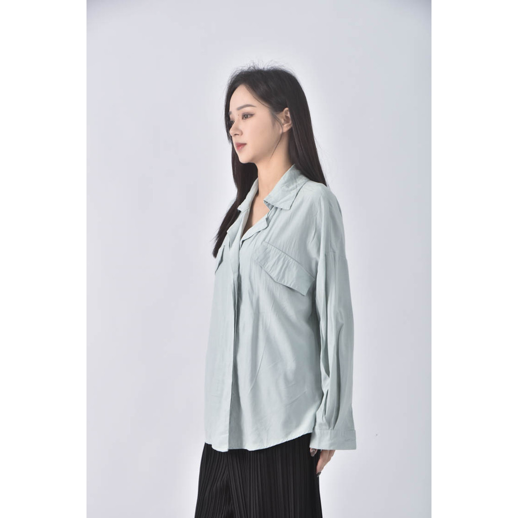 (XL) blue shop韓牌落肩綠色襯衫上衣二手衣, , large