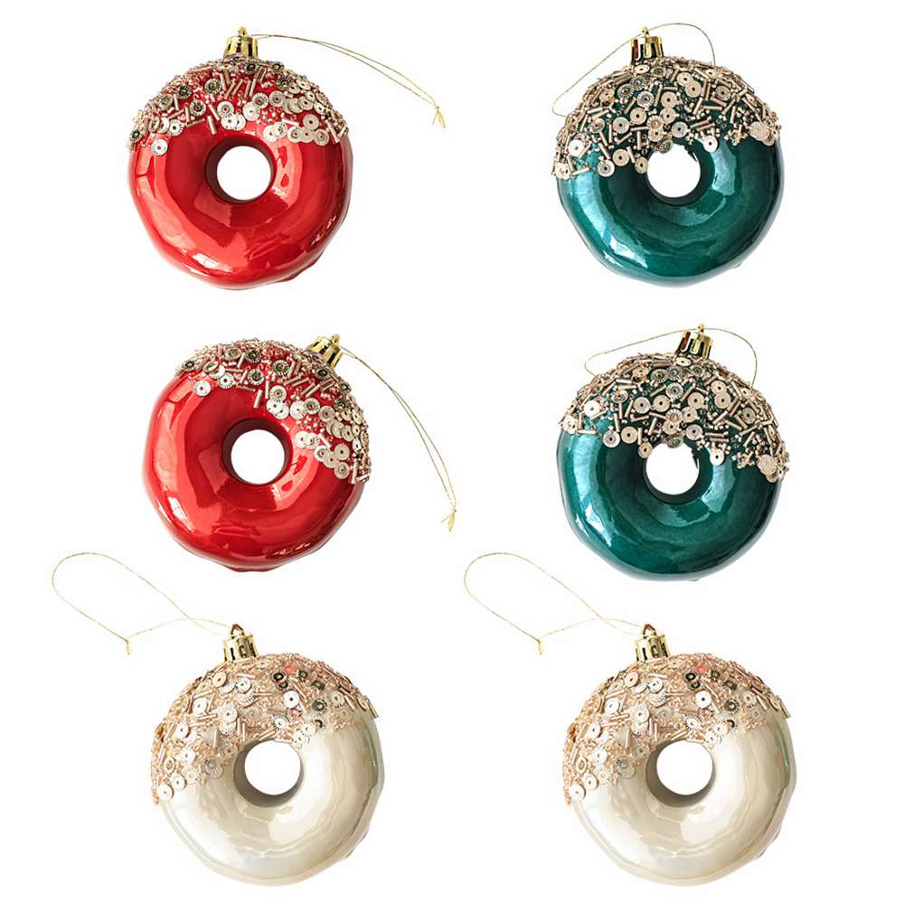 摩達客-可口繽紛三色甜甜圈聖誕吊飾-3色各2共6入組-交換禮物耶誕派對佈置, , large