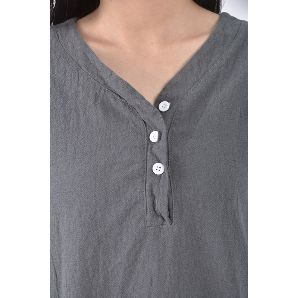 (L) 質感V領灰色短袖上衣二手衣, , large