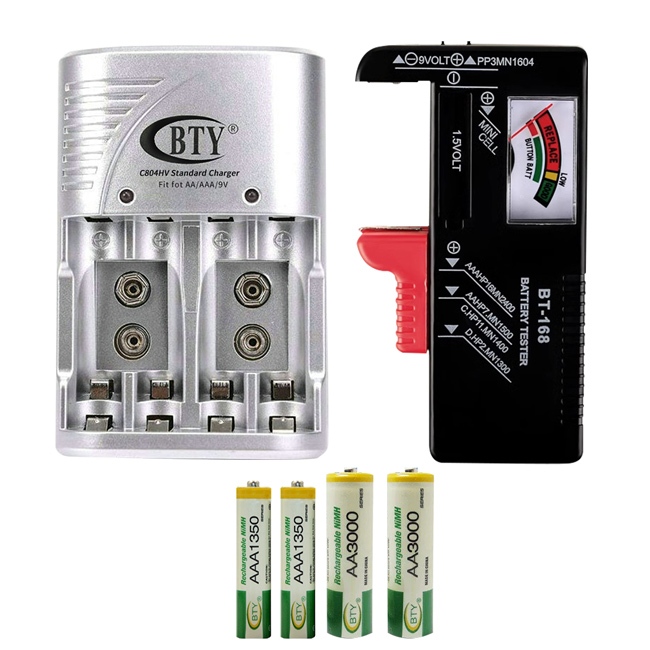 臺灣現貨（隔日出貨）直插式電池充電器豪華組 充電器 電量檢測儀 三號(AA)充電電池 四號(AAA)充電電池, , large