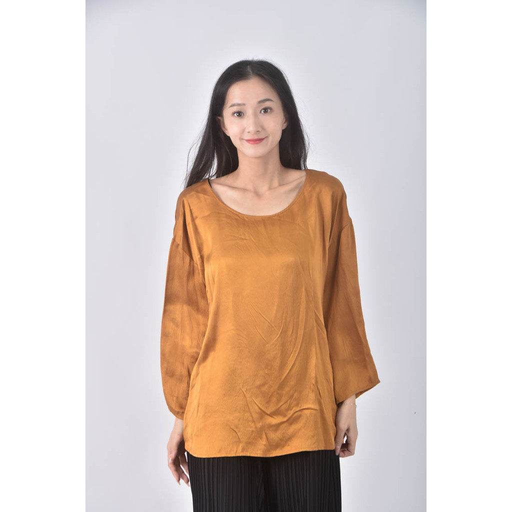 (XL) 純絲棕色長袖上衣二手衣, , large