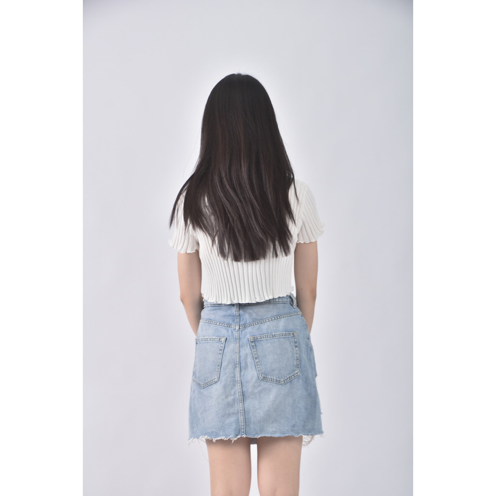 (M) 【金莎私服】h m丹寧牛仔質感仿舊藍色短裙二手衣, , large
