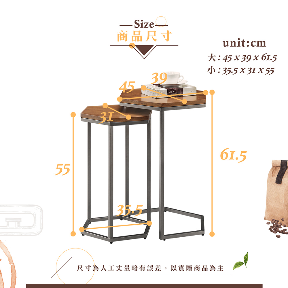 【Hampton 漢汀堡】哈特利六角實木茶几組-木灰色+香檳, , large