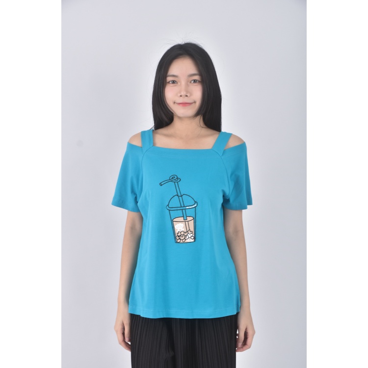 (S) betty s質感棉質露肩綠色短袖上衣二手衣, , large