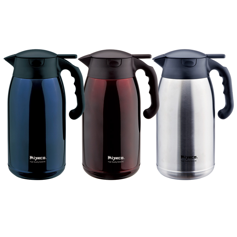 Miyaco 米雅可 經典316不鏽鋼按壓式真空保溫壺 深藍色2.0L-Leidea樂德兒