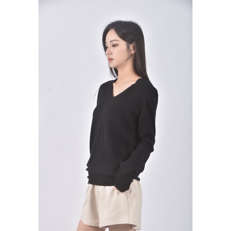 (L) uniqlo質感羊毛純羊毛黑色長袖上衣二手衣, , large