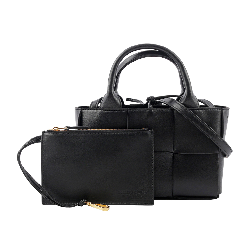 BOTTEGA VENETA Candy Arco 大格小羊皮編織迷你二用包/黑色, , large