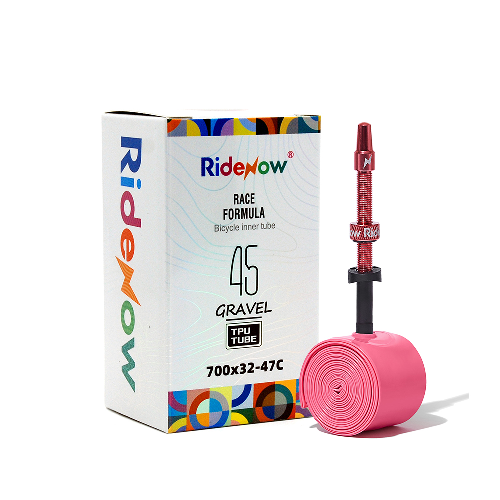 [RIDENOW] TPU無毒環保超輕量公路自行車內胎 金屬氣嘴-45g 粉色 65mm 700x32-47C (礫石/公路/休閒/運動), , large