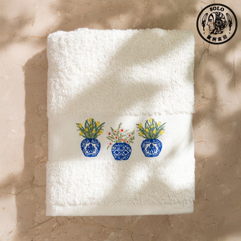 【SOLO Vintage】LCW Home 50x80cm Flower Vases Embroidery Towel 100% Cotton Absorbent, , large