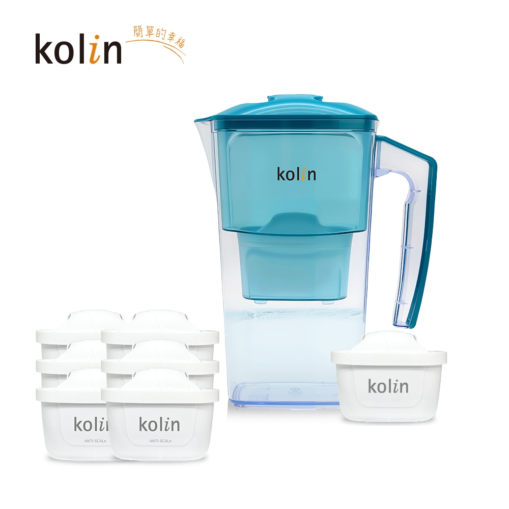 Kolin 歌林 2.5L濾水壺(內含四重濾芯*1)+五重淨垢濾芯6入(共1壺7芯/適用Brita), , large