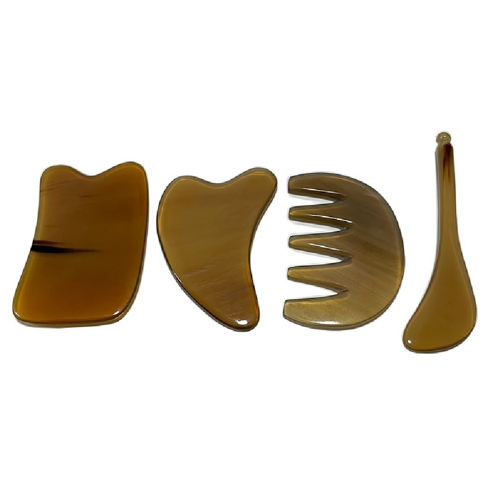 【Smart bearing 智慧魔力】天然犛牛角全身適用刮痧4件組(刮痧板/撥筋棒/五齒梳/4方板), , large