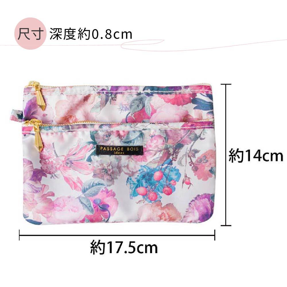 日本製 【Passage Bois】緹花 雙層拉鍊化妝包, , large