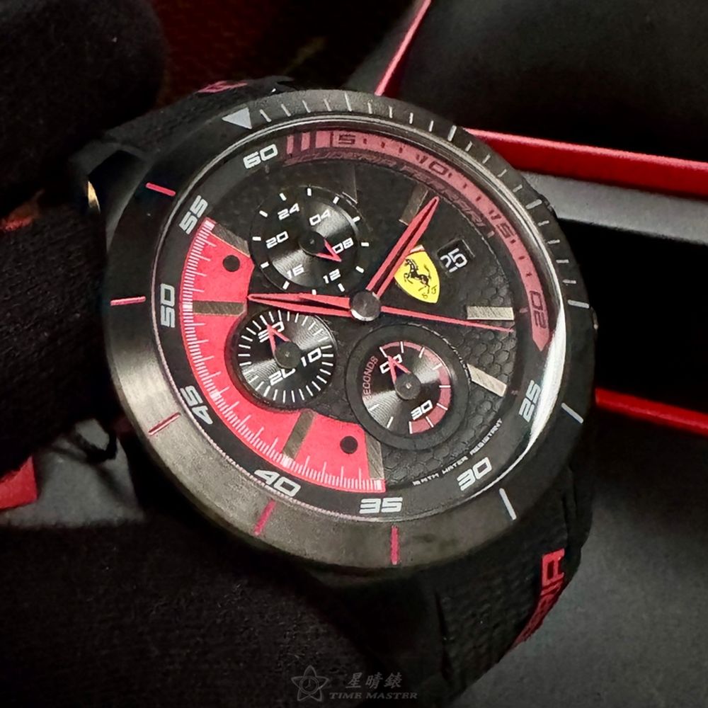 [星晴錶業]FERRARI手錶,46mm,FE00105黑色錶面黑錶殼深黑色矽膠錶帶款, , large