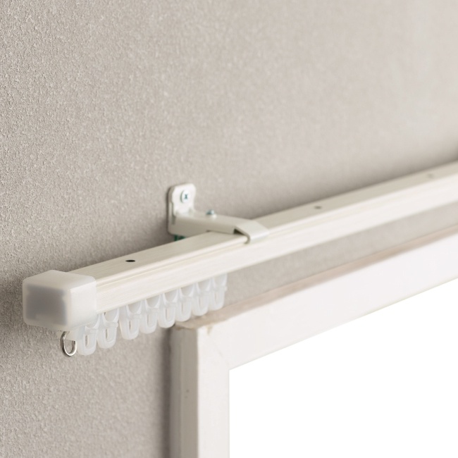 Single Track Extendable Curtain Rod – Wood Grain | 160–300cm | Japan Made | Smooth Pull | For Doorway & Window | DIY Mount | Whitewashed Wood Texture, , large
