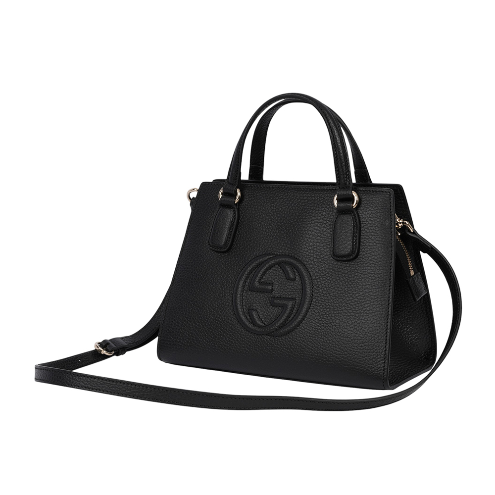 GUCCI SOHO 系列牛皮拉鍊小款二用托特包/黑色, , large