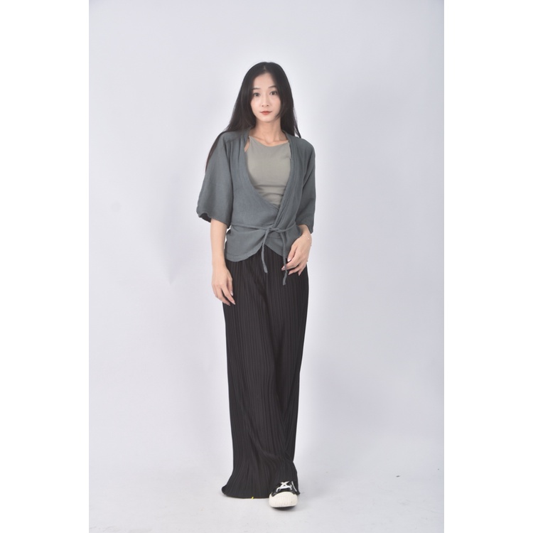 (M) 質感綁帶灰色罩衫二手衣, , large