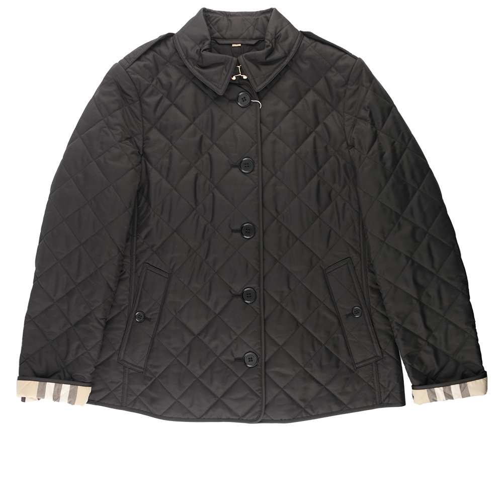 BURBERRY S號菱格紋棉質輕型外套/黑色, , large