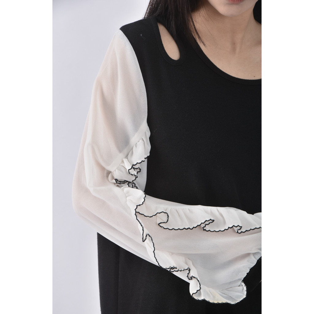 (XL) 拼色黑色長袖上衣二手衣, , large