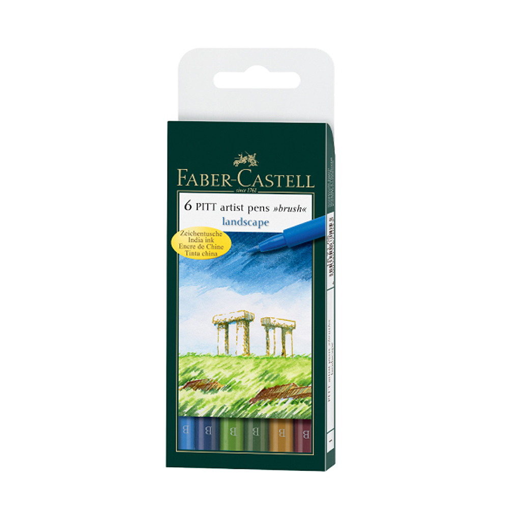 【Faber-Castell】輝柏 PITT藝術筆-軟毛筆頭 細芯 景觀色系 6支入/ 盒 167105, , large