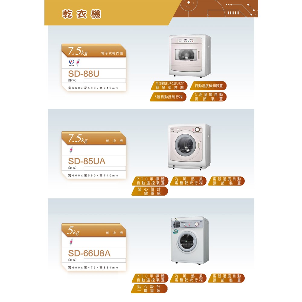 SANLUX 台灣三洋 5KG PTC加熱乾衣機 SD-66U8A, , large