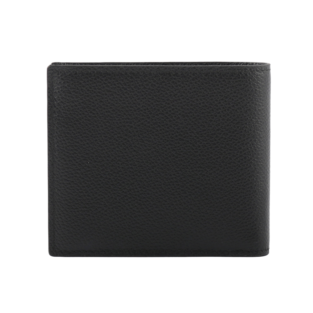 PRADA 銀色三角牌Logo 粒紋皮革對開零錢袋短夾/黑色, , large
