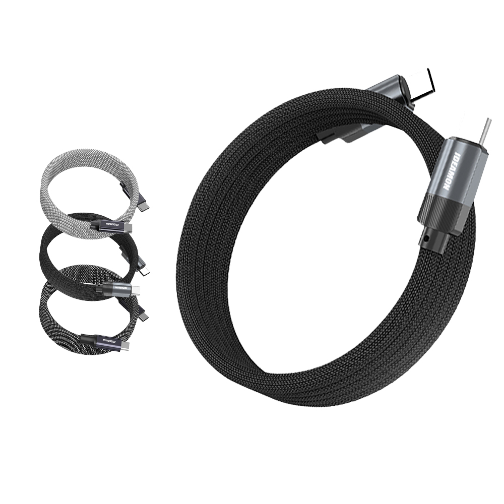 【怪獸選物】IDEAMON 磁吸收納編織充電線_雙Type-C (60W)_純黑, 純黑, large