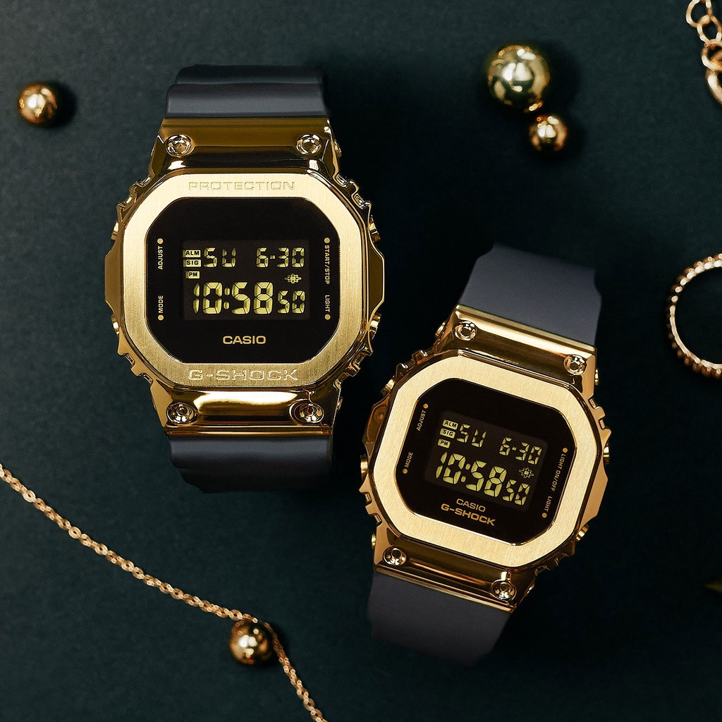 CASIO 卡西歐 G-SHOCK 工業風金屬色電子錶-黑x金 GM-5600G-9, , large