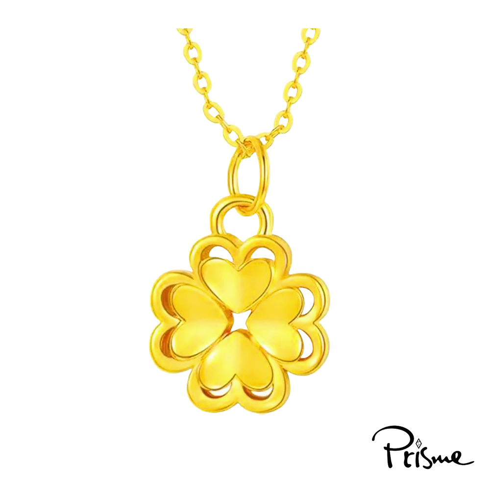 【Prisme Gold】黃金項鍊 鏤空幸運四葉草 黃金鍊墜項鍊 (金重：約0.08錢±0.03), , large